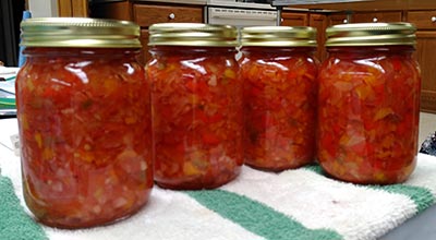 Jars of canned salsa.
